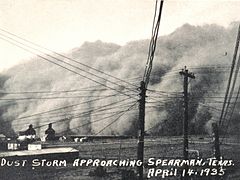 Een stofstorm; Spearman, Texas, 14 april, 1935