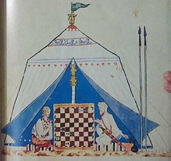 卡斯蒂利亚的阿方索十世的Libro de los juegos中的一幅插图，显示了基督教与穆斯林的对比。