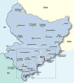 Mapa regionu Alpes-Martimes.
