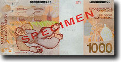 Πίσω Πρώην βελγικό χαρτονόμισμα των 1.000 φράγκων