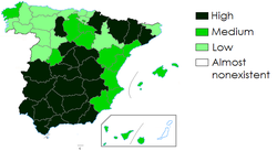 Prevalentie van het stierenvechten in de Spaanse provincies in de 19e eeuw.