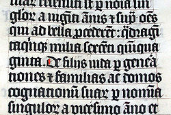 Limba romană a influențat multe culturi. Influența sa poate fi văzută în această Biblie latină din 1407.