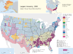 Ta mapa pokazuje najczęstsze grupy etniczne w każdym hrabstwie Stanów Zjednoczonych.