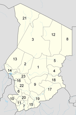 Administratieve regio's van Tsjaad sinds 2012  