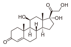 Kortisol (hydrokortison), en kortikosteroid med både glukokortikoid och mineralokortikoid aktivitet och effekter.  
