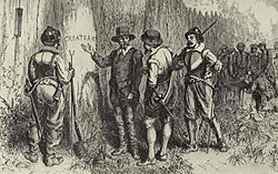 Das Wort "Croatoan" wurde in einen Baum geschnitzt.