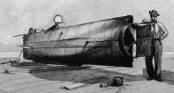 Konføderationens ubåd H.L. Hunley, bygget af Singer og hans medarbejdere  