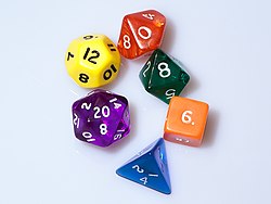 龙与地下城》 使用多面的骰子来决定行动的结果。最常用的是4面、6面、8面、10面、12面和20面。