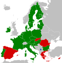 Een kaart van de EU-lidstaten en hun standpunt over de erkenning van de onafhankelijkheid van KosovoKey :      erkent Kosovo erkent Kosovo niet