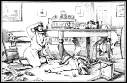 Een illustratie van de effecten van chloroform, uit de jaren 1840.  