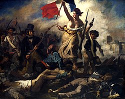Liberty Leading the People (Eugène Delacroix, 1830) é um exemplo bem conhecido de arte nacionalista.