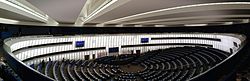Den viktigaste debattlokalen i Strasbourg där alla ledamöter möts.  