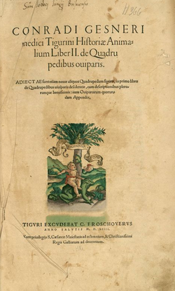 Historiae Animalium -teoksen nimiölehti  