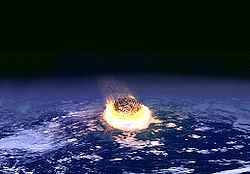 Illustratie van een grote asteroïde die de atmosfeer van de aarde binnenkomt