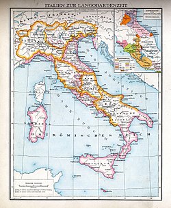 Posiadłości lombardzkie we Włoszech: Królestwo Lombardzkie (Neustria, Austria i Toskania) oraz lombardzkie księstwa Spoleto i Benevento