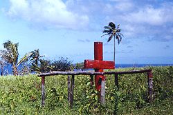 Ceremonieel kruis van John Frum vrachtcultus, Tanna-eiland, Nieuwe Hebriden (nu Vanuatu), 1967