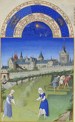 Les Très riches heures du Duc de Berry: Juin (Junio) (1412-16) Iluminación sobre vitela, 22,5 x 13,6 cm  