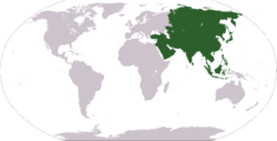 Mapa mundial mostrando onde fica a Ásia 