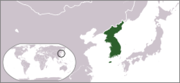 Poloha Kórey vo východnej Ázii