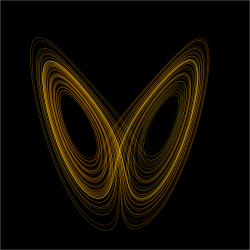Een grafiek van een chaotische functie, de Lorenz attractor.