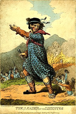 De leider van de Luddites , gravure van 1812
