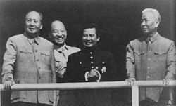 Mao Zedong (left), Prince Sihanouk (center) and Liu Shaoqi (right) at a meeting in Beijing.