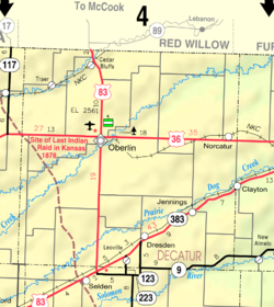 Decaturin piirikunnan KDOT-kartta vuodelta 2005 (kartan selitys).  