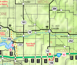 KDOT:s karta över Lincoln County från 2005 (kartlegend)  