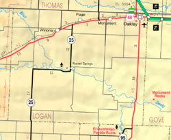 KDOT:s karta över Logan County från 2005 (kartlegend)