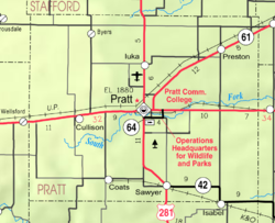 KDOT:s karta över Pratt County från 2005 (kartlegend)  