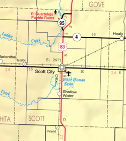 Mapa del KDOT del condado de Scott de 2005 (leyenda del mapa)  