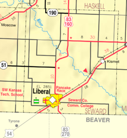 Mapa del KDOT del condado de Seward de 2005 (leyenda del mapa)  