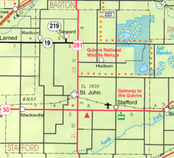 Mapa okresu Stafford od KDOT z roku 2005 (legenda mapy)  