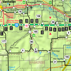 2005 KDOT Map of Wabaunsee County från KDOT (kartlegend)  