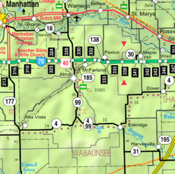 Mapa de 2005 del condado de Wabaunsee del KDOT (leyenda del mapa)  