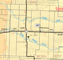 Wichitan piirikunnan kartta vuodelta 2005 KDOT:lta (kartan selitys).  