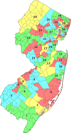 Districts législatifs du New Jersey à partir du redécoupage de 2011.