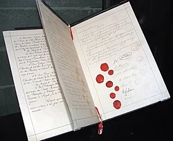 Az első genfi egyezmény eredeti dokumentuma, 1864.