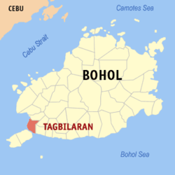 Kaart van Bohol met de ligging van Tagbilaran  