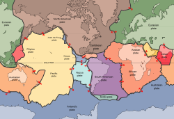 De tektonische platen van de wereld werden in kaart gebracht in de tweede helft van de 20e eeuw.  