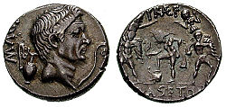 Pompey pada koin karya putranya Sextus Pompeius.