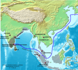 De gebieden van Rajendra Chola ca. 1030 C.E.  