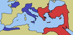Los imperios romanos de Occidente y Oriente hacia el 476  