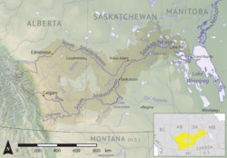 O rio Saskatchewan e seus afluentes