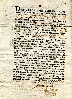 Slavekontrakt Lima/Peru 13/10/1794