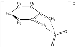 Estado de transição proposto para a reação de 1,2-dimetilidenociclohexano com SO2 para dar um Sulfoleno através de uma reação queltropical