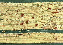 Detail of the Tabula Peutingeriana, with Francia, the land of the Franks, in the upper margin