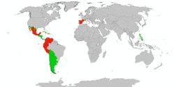 Stierengevechten in Spaanse stijl over de hele wereld:       Stierenvechten legaal.      Het stierenvechten is verboden, wat vroeger traditioneel werd beoefend. Opmerking: Sommige gemeenten hebben het stierenvechten verboden in landen en regio's waar het verder legaal is.