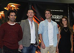 Režisér Tarsem Singh a herci Luke Evans, Henry Cavill a Isabel Lucas na WonderConu 2011  
