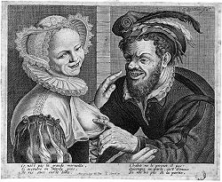 Гравюра от 1600 г., изобразяваща еротиката между двама души